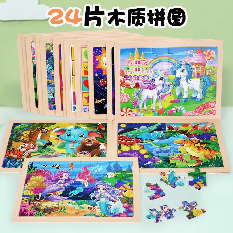 Wooden 24-Piece Puzzle Children'S Cartoon Fairy Tale Flat Wooden Puzzle Early Education Intelligence Toys - Image 2